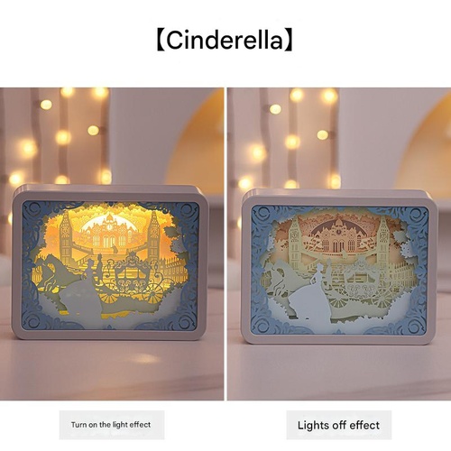 Cinderella 3D Paper Carving Night Light - USB Or Battery Powered Decorative Bedside Lamp | Atmosphere Lamp for Bedroom | Creative Starry Night and Lit - Main Image