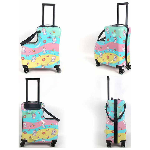 Colorful Kids Ride-On Luggage – 20-Inch Cartoon Travel Suitcase with Footrest, Durable Rolling Carry-On for Children - Main Image