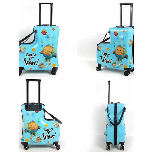 Blue Kids Ride-On Luggage - 20-Inch Cartoon Travel Suitcase with Footrest, Durable Rolling Carry-On for Children - Main Image