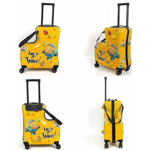 Yellow Kids Ride-On Luggage - 20-Inch Cartoon Travel Suitcase with Footrest, Durable Rolling Carry-On for Children - Main Image