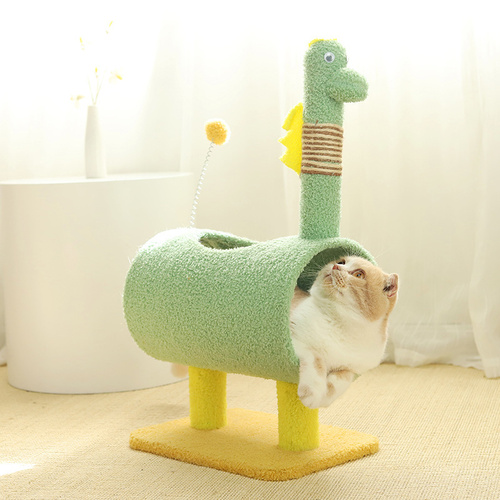Green Dinosaur-Theme Cat Tree with Tunnel - Multi-Functional Cat Scratching Post and Playhouse - Main Image