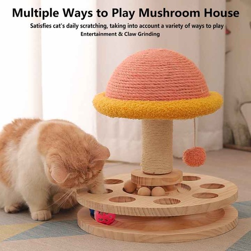Small Pink Interactive Cat Scratching Post with Ball Track - Fun Mushroom-Shaped Cat Toy for Play, Scratching, and Entertainment - Main Image