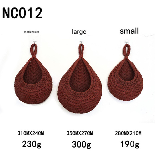 Red 3-Piece Wall-Mounted Cotton Rope Storage Baskets – Large, Medium, and Small Hand-Woven Fruit/Vegetable/Storage Nets (Large weight 300g, Medium wei - Main Image