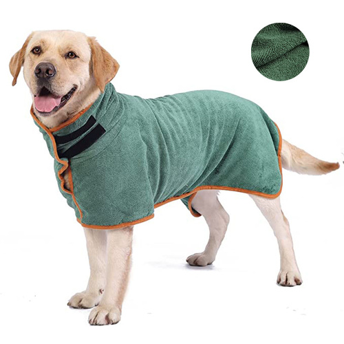 L Green Pet Dog Quick-Dry Bathrobe - Absorbent Towel Robe for Medium and Large Dogs - Main Image