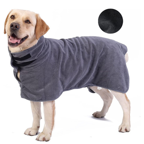 M Grey Pet Dog Quick-Dry Bathrobe - Absorbent Towel Robe for Medium and Large Dogs - Main Image