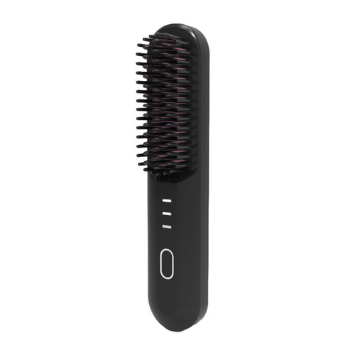 Black Wireless Hair Straightening Brush - Portable 2-in-1 Styling Tool with USB Charging, Ceramic Heat Technology, and Compact Design - Main Image