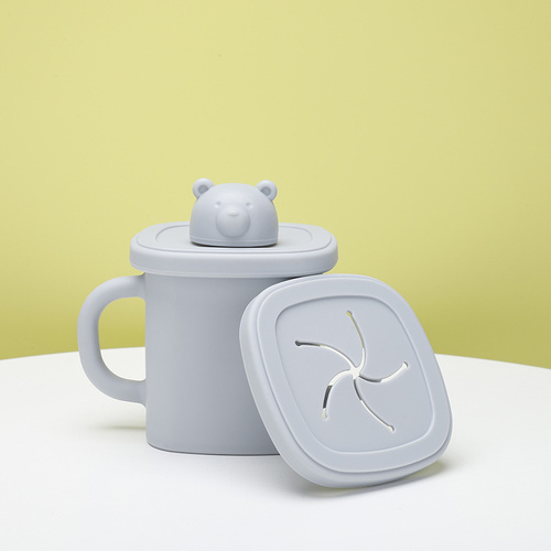 Blue Silicone Baby Training Cup with Dual Handles, Duck-Bill & Snack Cup Lids, Spill-Proof & Drop-Proof - Main Image
