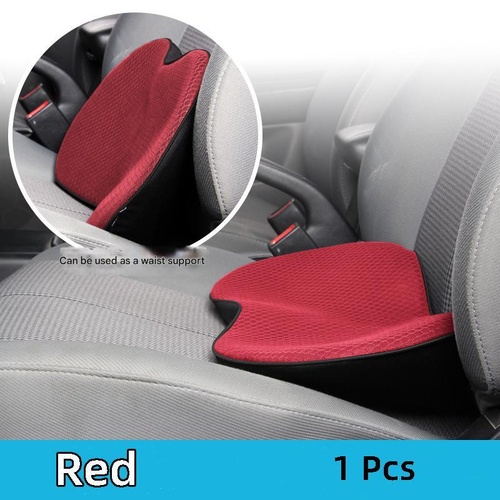 Red Mini Car Seat Cushion - Memory Foam Height-Boost Cushion with Removable Mesh Cover - Driver Seat Pad for All Seasons - Main Image