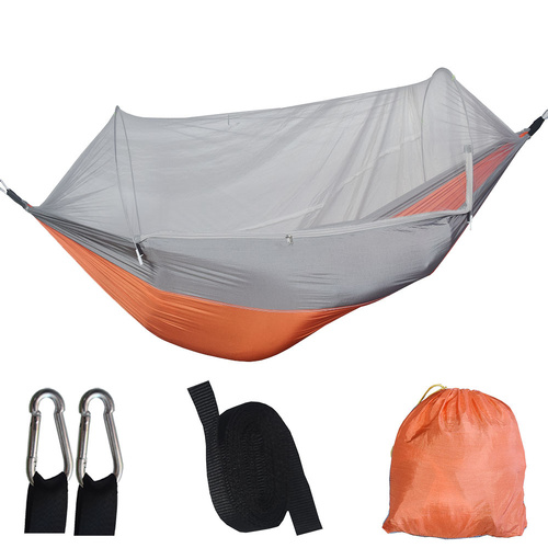 Orange And Grey Automatic Pop-Up Mosquito Net Hammock - 200kg Load Capacity, Lightweight Outdoor Camping Gear with Quick Setup and Durable Design - Main Image