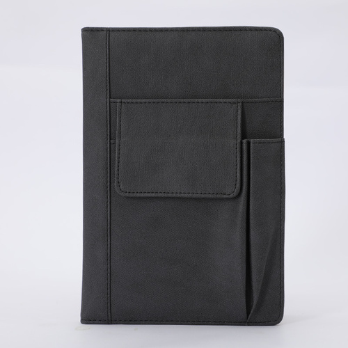 Black A5 Multi-Functional PU Leather Notebook with Pockets - Office Planner and Journal - Main Image