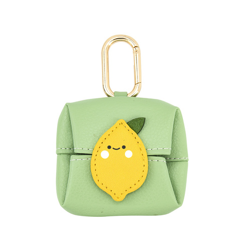 Lemon Pattern Green Cute Multifunctional Mini Leather Coin Purse with Keychain for Lipstick, Bluetooth Earbuds, and Small Essentials - Main Image