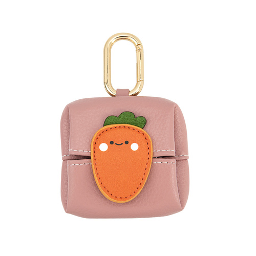 Carrot Pattern Pink Cute Multifunctional Mini Leather Coin Purse with Keychain for Lipstick, Bluetooth Earbuds, and Small Essentials - Main Image