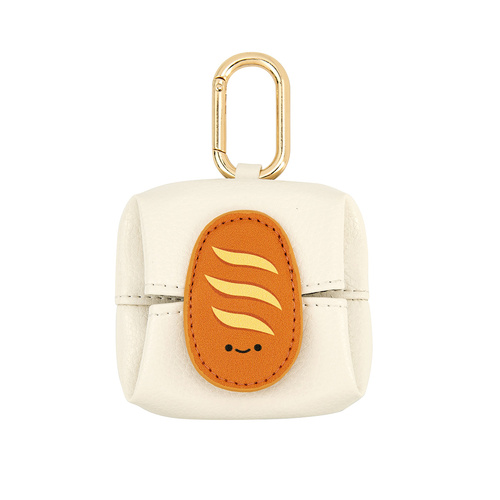 Bread Pattern White Cute Multifunctional Mini Leather Coin Purse with Keychain for Lipstick, Bluetooth Earbuds, and Small Essentials - Main Image