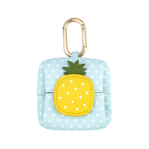 Pineapple Pattern Blue Plaid Cute Multifunctional Mini Leather Coin Purse with Keychain for Lipstick, Bluetooth Earbuds, and Small Essentials - Main Image
