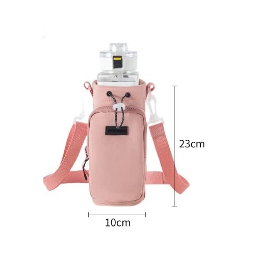 Pink Portable Outdoor Water Bottle Holder Bag with Adjustable Shoulder Strap, Nylon Waterproof Material, 121g Lightweight, 23cm Height for Travel and  - Main Image
