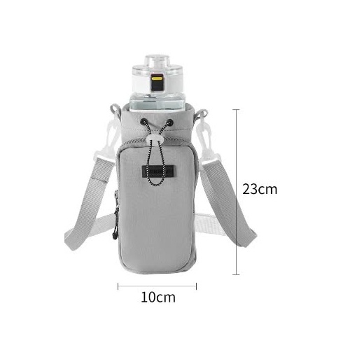 Grey Portable Outdoor Water Bottle Holder Bag with Adjustable Shoulder Strap, Nylon Waterproof Material, 121g Lightweight, 23cm Height for Travel and  - Main Image