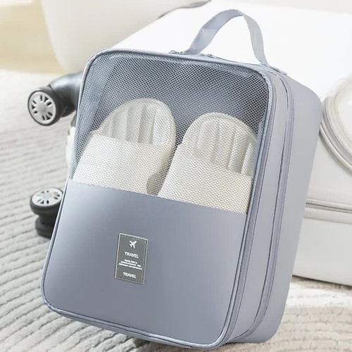 2 Pcs Grey Waterproof Foldable Travel Shoe Storage Bag, Three-Layer Design Shoe Organizer, Portable Shoe Pouch for Trips - Main Image