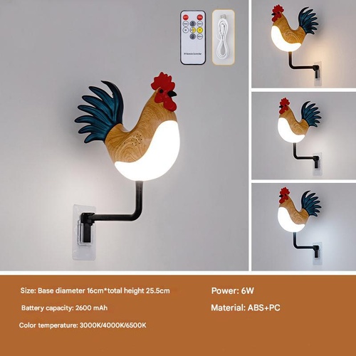 Yellow USB Rechargeable Rooster Wall Lamp with Sound, Aromatherapy, and Decorative Design - Creative Nightlight for Bedroom and Corridor - Main Image