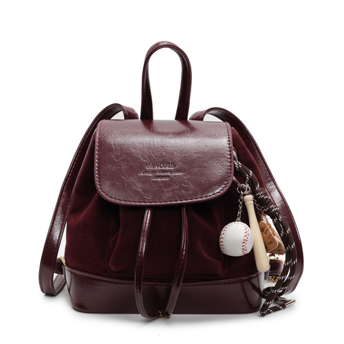 Claret Vintage Suede Women's Mini Backpack - New Fashionable Travel Book Bag with Decorative Charm - Main Image