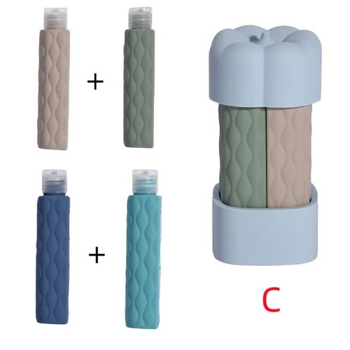 Blue Combination Travel Silicone Refillable Bottles Set - 4-in-1 Portable Containers for Shampoo and Shower Gel, TPR+PE Material, Compact and Leak-Pro - Main Image