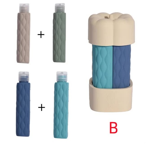 Off White Combination Travel Silicone Refillable Bottles Set - 4-in-1 Portable Containers for Shampoo and Shower Gel, TPR+PE Material, Compact and Lea - Main Image