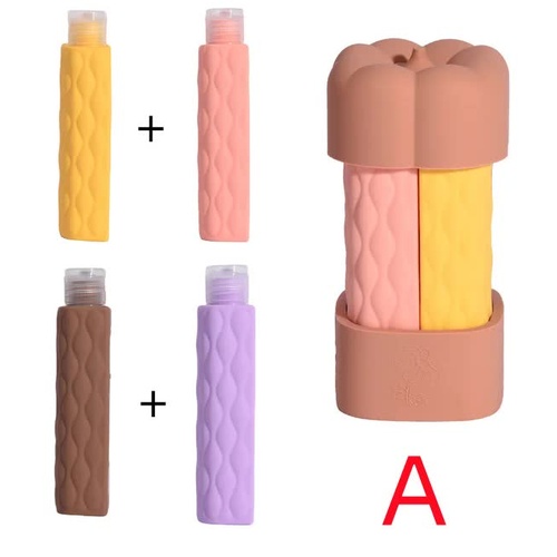 Brown Combination Travel Silicone Refillable Bottles Set - 4-in-1 Portable Containers for Shampoo and Shower Gel, TPR+PE Material, Compact and Leak-Pr - Main Image