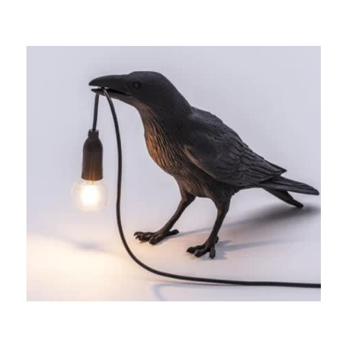 Black Bird Standing Shape Nordic Resin Bird Wall Lamp - Creative Animal Bedside Decorative USB Night Light, Stylish Bird Perched Lamp for Bedroom and  - Main Image