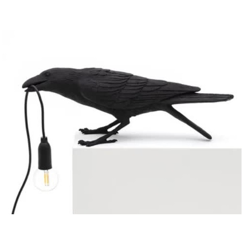 Black Bird Sitting Shape Nordic Resin Bird Wall Lamp - Creative Animal Bedside Decorative USB Night Light, Stylish Bird Perched Lamp for Bedroom and L - Main Image