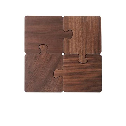 Wood Color Natural Black Walnut Wooden Coasters, Heat-Resistant Tea Cup Pads, Puzzle-Shaped Drink Mats, Eco-Friendly Tea Accessories Set - Main Image