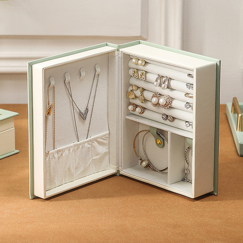 Light Green Creative PU Jewelry Storage Book - Magnetic Closure Organizer for Earrings, Rings, and Necklaces(The Jewelry is a prop for the photo shoot - Main Image