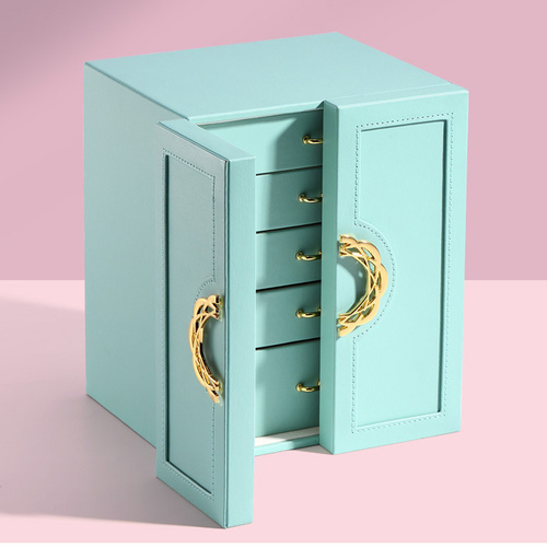 Light Blue Elegant 5-Layer Large Capacity Jewelry Storage Box with Dual Opening Doors - Perfect for Organizing Necklaces, Rings, Earrings, and More(Je - Main Image