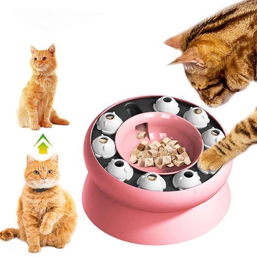 Pink Interactive Slow Feeder Cat Bowl - 15° Tilt Design, Puzzle Feeder for Healthy Eating - Main Image