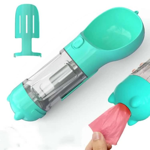 Blue Portable Pet Water Bottle with Waste Bag Dispenser – 300ml Leak-Proof Travel Hydration Solution - Main Image