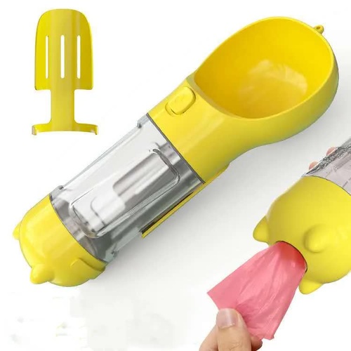 Yellow Portable Pet Water Bottle with Waste Bag Dispenser - 300ml Leak-Proof Travel Hydration Solution - Main Image