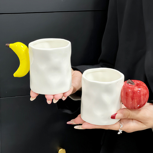 2-Piece Set Apple And Banana Creative Fruit Ceramic Mug - Adorable Handle Design, 280ml Couple Cups, Perfect Gift for Birthdays or Valentine's Day - Main Image