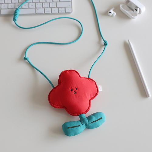 Red Mini Crossbody Coin Purse & Earphone Pouch - Adorable Floral Design, Small Bag for Lipsticks, Lightweight Travel Essentials - Main Image