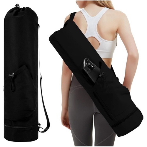 Black Durable Yoga Mat Carry Bag – Multi-Functional Fitness Backpack with Wet Pocket(Mugs are filming props, not included) - Main Image