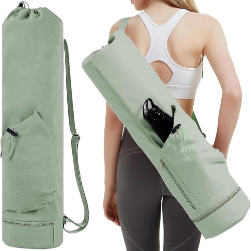 Green Durable Yoga Mat Carry Bag - Multi-Functional Fitness Backpack with Wet Pocket(Mugs are filming props, not included) - Main Image