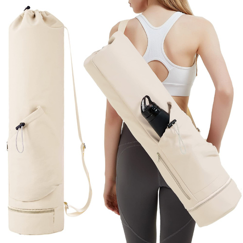Off White Durable Yoga Mat Carry Bag - Multi-Functional Fitness Backpack with Wet Pocket(Mugs are filming props, not included) - Main Image