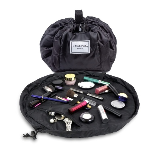 Black Portable Drawstring Cosmetic Storage Bag for Travel and Daily Use(Cosmetics pictured are photo props and are not included) - Main Image