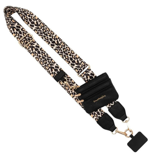 Leopard Pattern Patchwork Adjustable Crossbody Strap with Mini Pouch - Versatile Replacement Shoulder Strap - Main Image