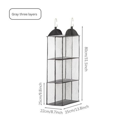 Grey Hanging Dustproof Storage Bag - Multi-Layer Organizer for Bags, Clothes & Accessories, 3-Tier Non-Woven Fabric - Main Image