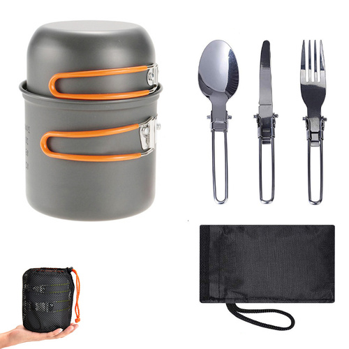 Orange And Grey Compact Outdoor Camping Cookware Set with 410 Stainless Steel Utensils - Main Image