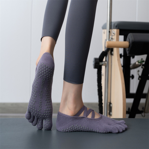 2 Pcs Purple Non-Slip Yoga Pilates Socks with Toe Design for Women – Cotton Blend with Anti-Slip Silicone Grip - Main Image