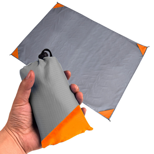 Grey And Orange Portable Waterproof Camping Mat - Foldable Picnic and Beach Blanket - Main Image