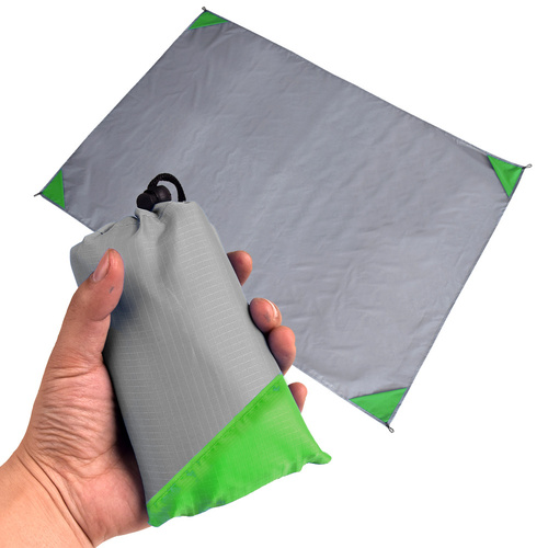 Grey And Green Portable Waterproof Camping Mat - Foldable Picnic and Beach Blanket - Main Image