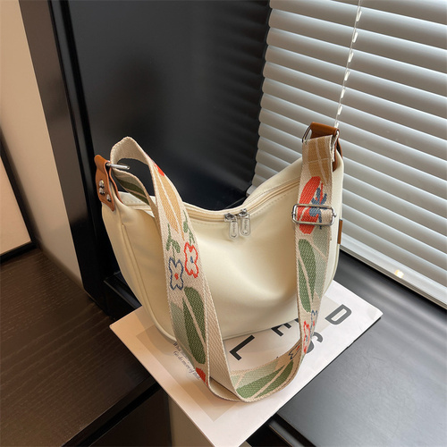 Off White With Colored Suspenders Large Capacity Canvas Shoulder Bag - Casual Crossbody Dumpling Bag - Main Image