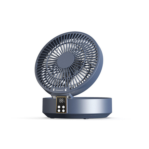 Dark Blue Remote-Control Wall-Mount Foldable Mini USB Fan with Night Light and Digital Display - Main Image