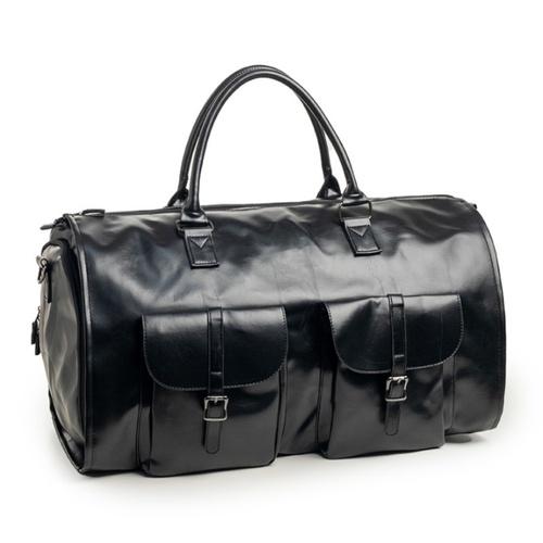 Black PU Leather Travel Duffel Bag - Multifunctional Overnight Gym Bag with Spacious Compartments - Main Image