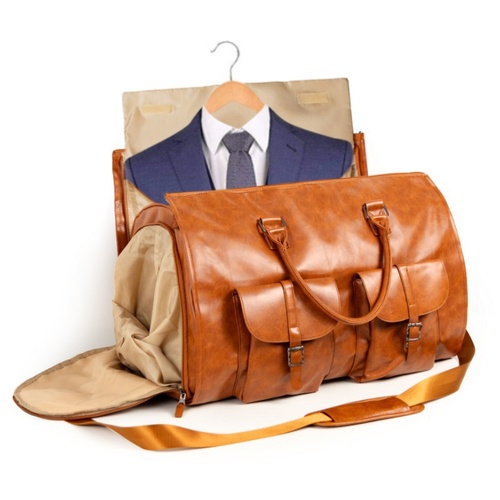 Brown PU Leather Travel Duffel Bag - Multifunctional Overnight Gym Bag with Spacious Compartments - Main Image
